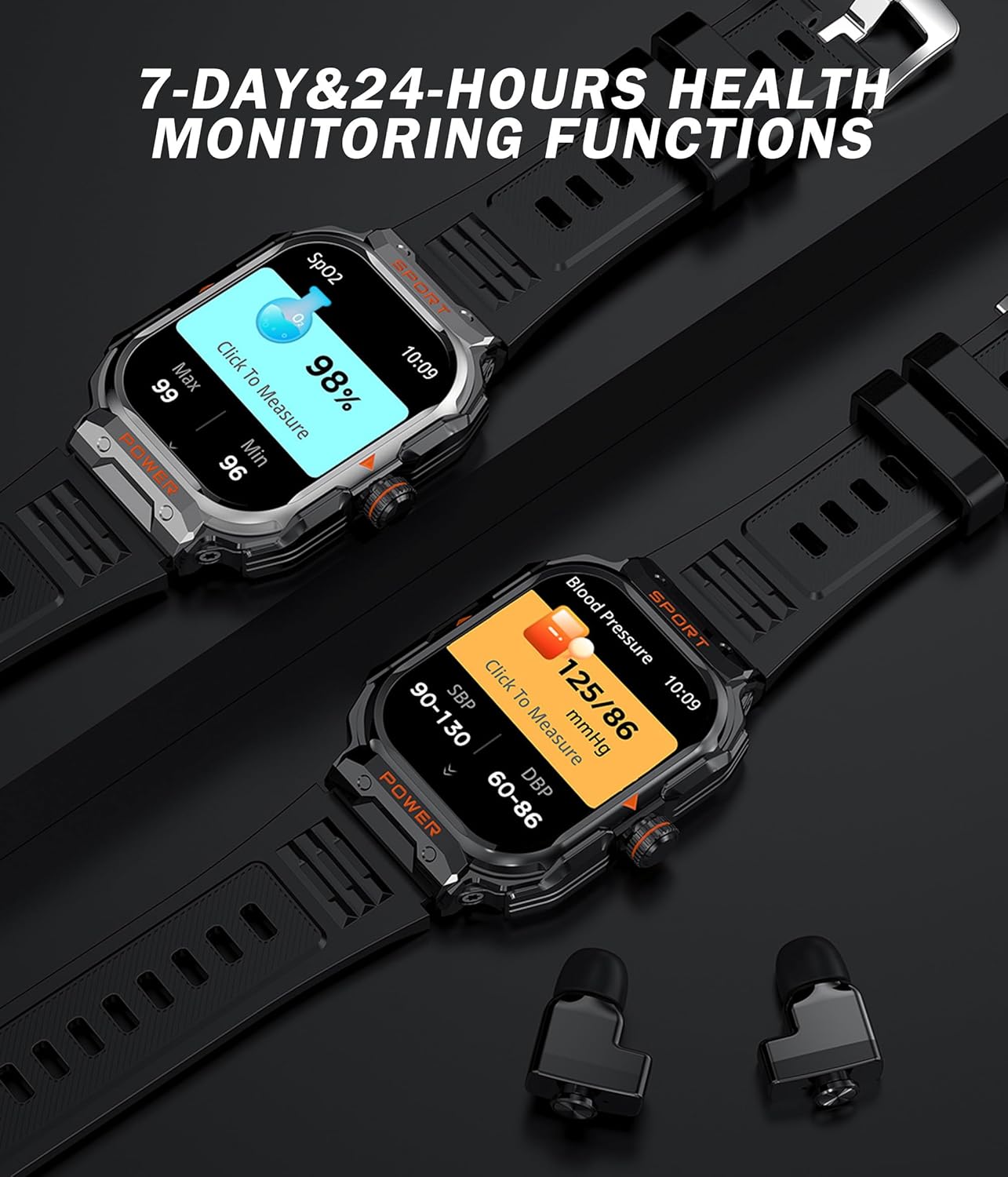Military Smart Watch with Earbuds,Bluetooth Call Smartwatch TWS Wireless Earphones for Android iOS Phones Fitness Watch Heart Rate Sleep Monitor Sports Step Calorie Counter Pedometer 2.01" HD Screen