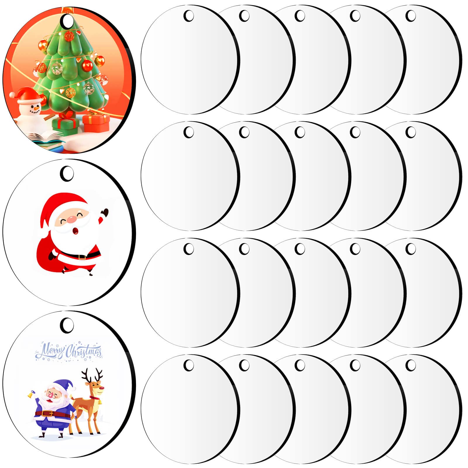 cridoz3.15 inches Sublimation Ornament Blanks, 20 Pieces Round Sublimation Blank Ornaments Bulk for Christmas Day and Halloween Day Ornaments Decor(3.15 inches)
