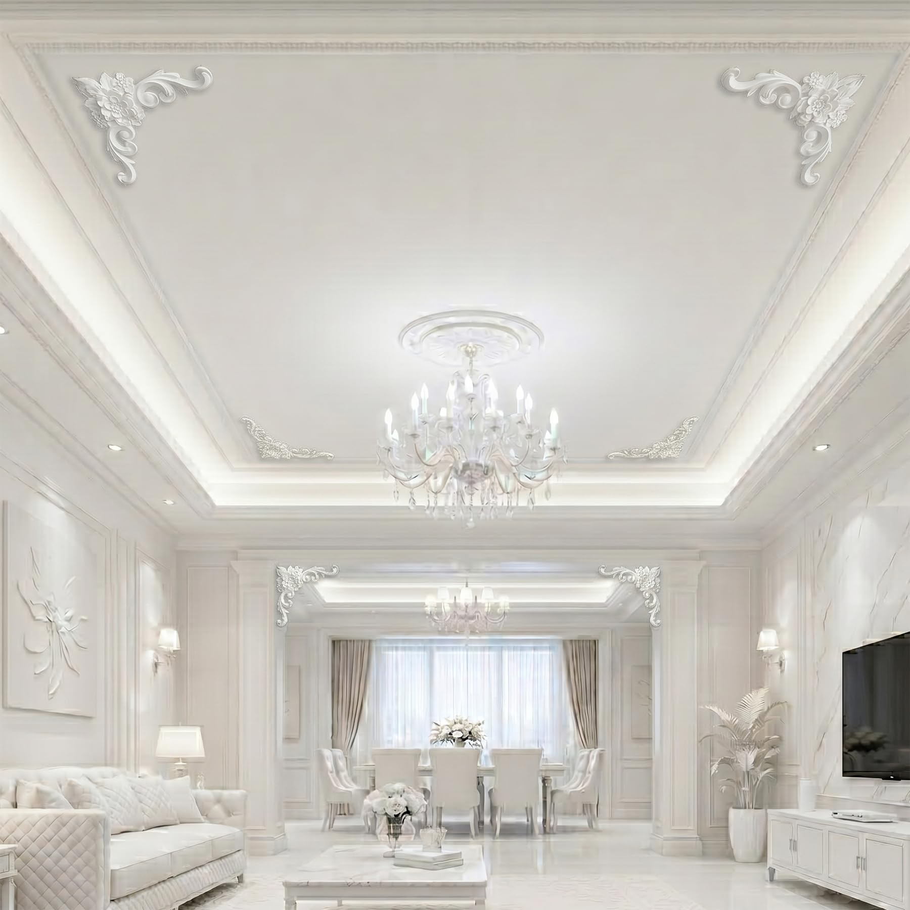 4 PCS Angolari Decorativi per Pareti E Soffitti in PU Modanature Angolari 3D con Decorazioni Floreali Profili Decorativi Verniciabili per Cornici E Angoli Elegante Finitura