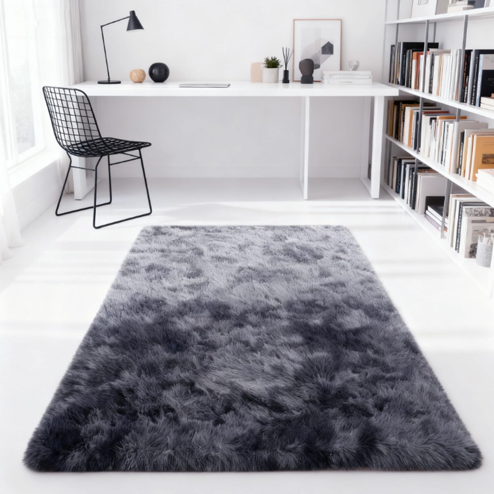 Tapis moderne pour chambre à coucher gris foncé moelleux de 220 cm
