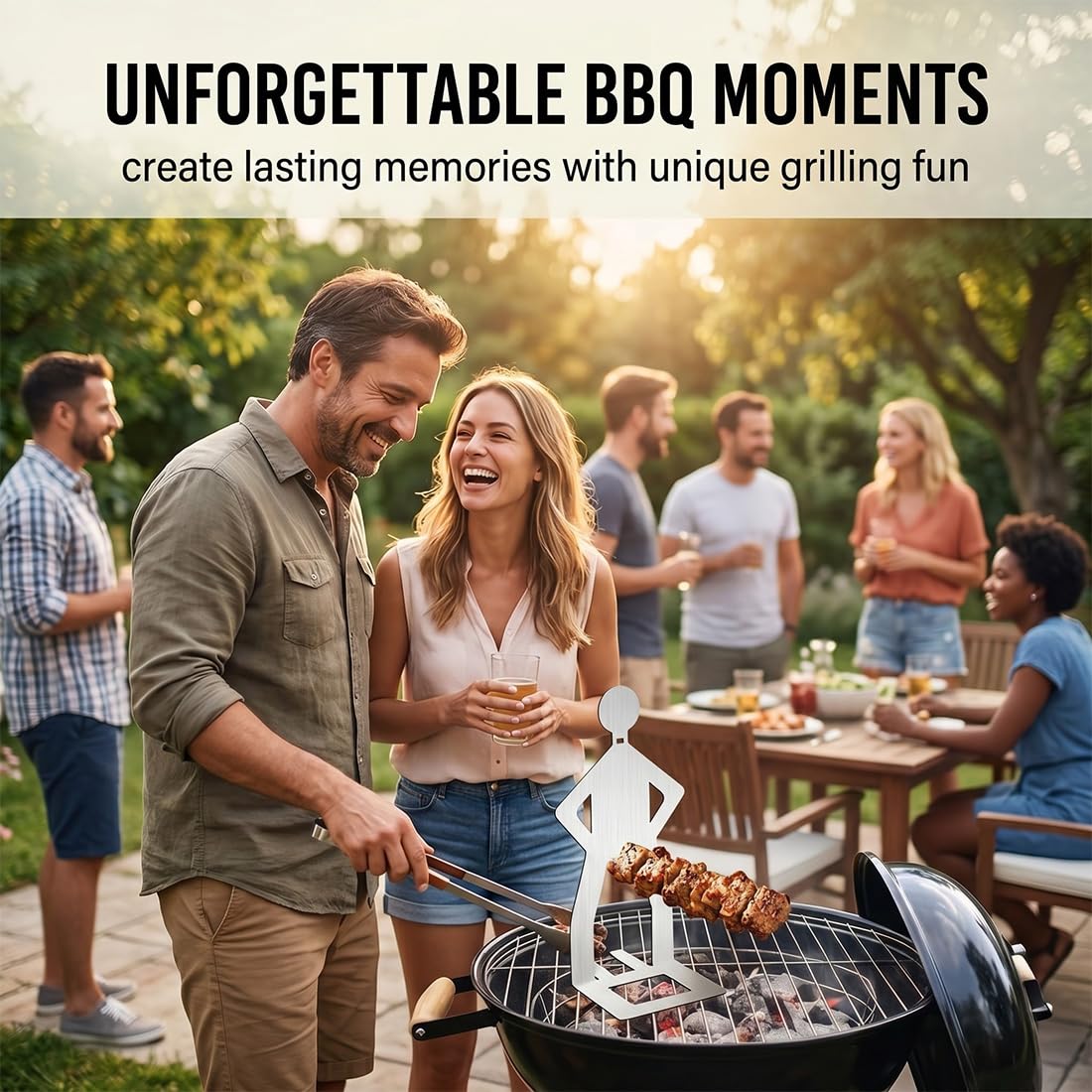 4 Pezzi Supporto per salsicce da barbecue in acciaio inox, design divertente a forma di omino, portatile per campeggio e picnic, argento