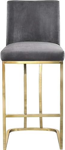 Miniatura 9 de Meridian Furniture Heidi Collection Modern  Taburete tapizado de terciopelo contemporáneo con patas de metal dorado pulido, 16 pulgadas de ancho x
