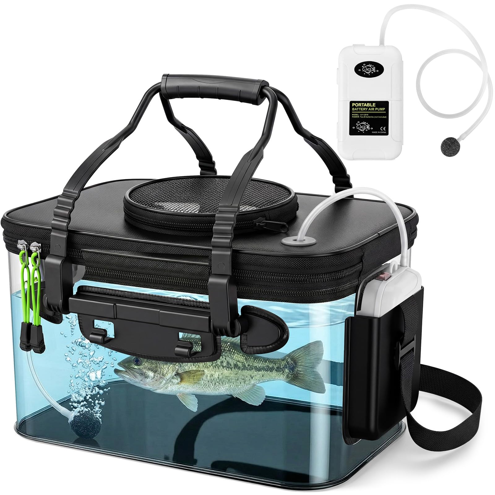 Shappy Secchio da pesca pieghevole, set di contenitori con coperchio da 4 galloni con pompa ad aria, secchio multifunzionale per esche vive con foro di aerazione per pesca all'aperto e traslochi