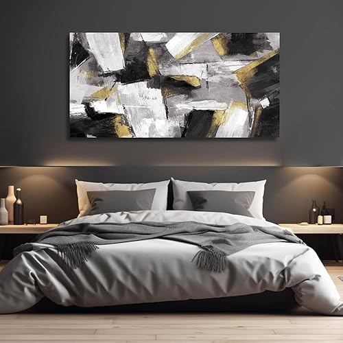 Miniatura 3 de SOUGUAN Arte de Pared Abstracto Decoración de Pared en Lienzo Dorado Arte de Pared en Lienzo para Sala de Estar Impresiones Modernas en Lienzo