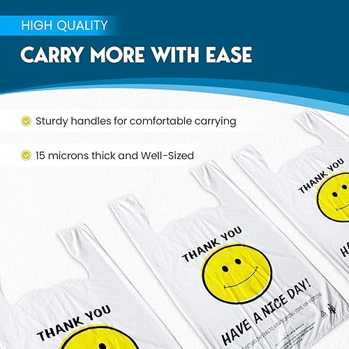 Miniatura 4 de Grande feliz cara sonriente camiseta plástico compras/llevar bolsas 350 PC, Blanco