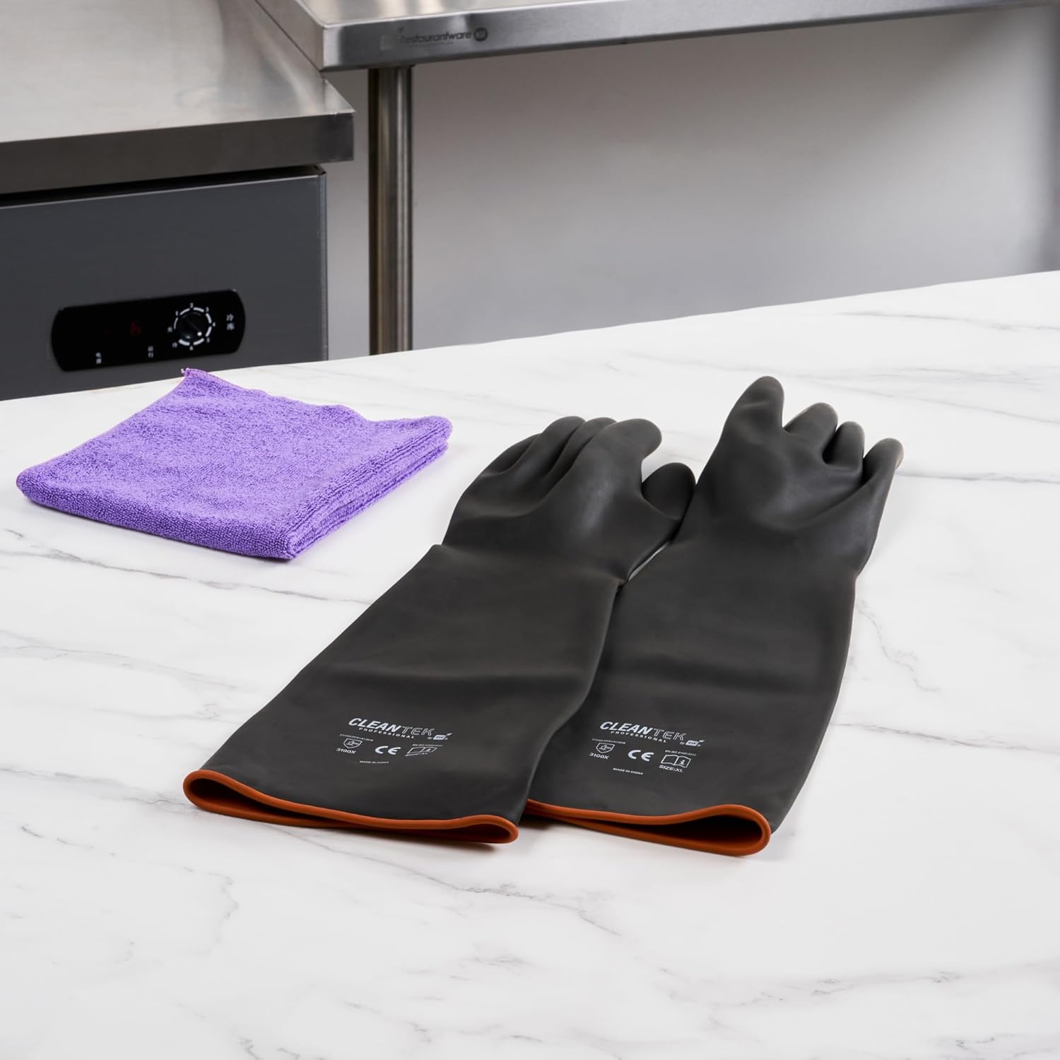 Restaurantware Heavy Duty Gloves 10 Count 21.654 x 7.283 x 0.394 Inches Chemical-Resistant Industrial Safety Gloves Black Long Rubber Gloves Acid Resistant Slip-Resistant Reusable