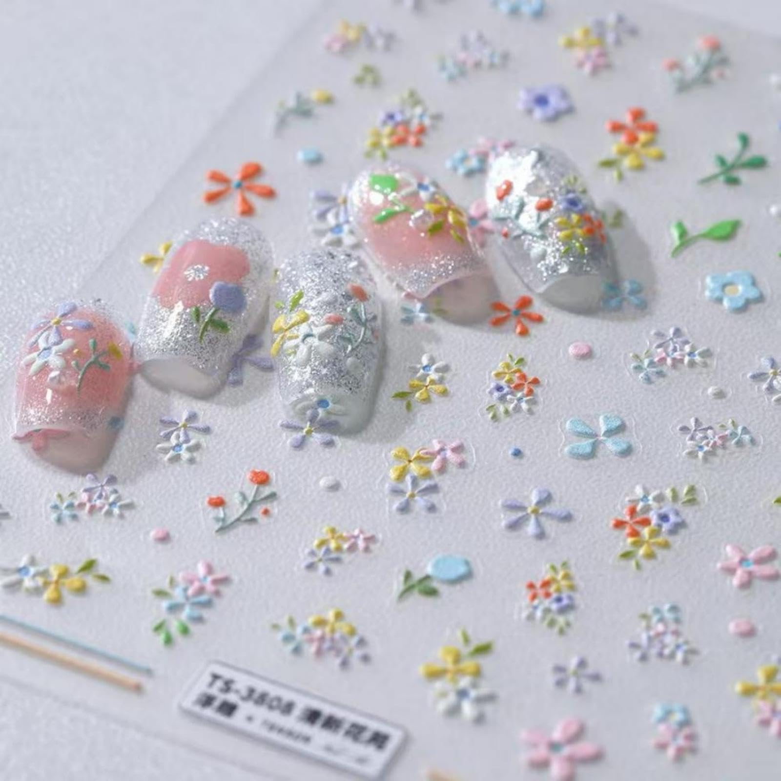 Flower Nail Stickers Colorful Nail Decals for Nail Art Design 5D Embossed Self Adhesive Nail Art Stickers Charm Floral Supplies Accessories for Women Nails Manicure Decoration
