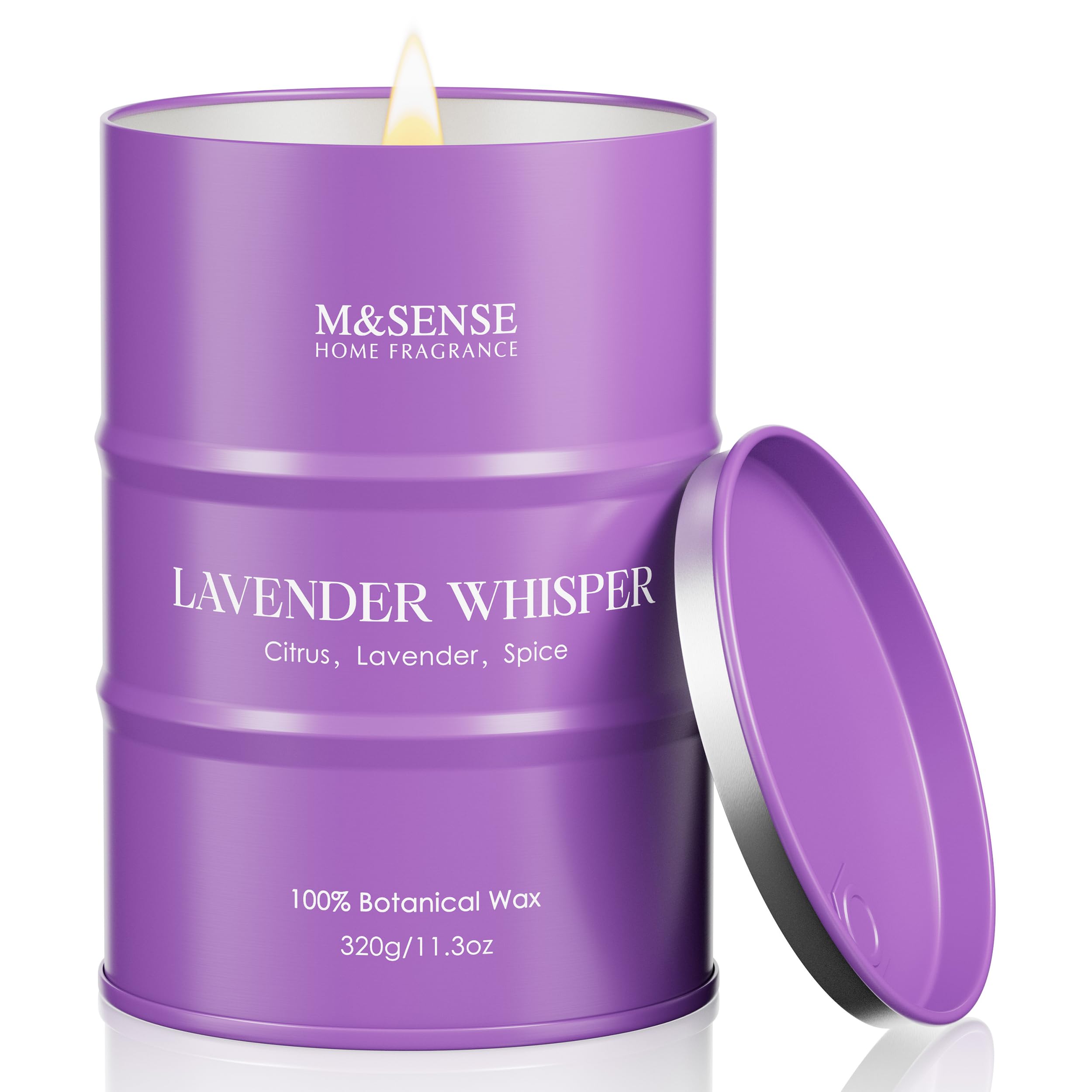 M&SENSE Lavender Whisper Scented Candle, 320g Organic Soy Wax, Up to 70 Hours Burn Time, Non Toxic Home Fragrance Candle, Aromatherapy Gift for Women and Men, Sleep and Stress Relief