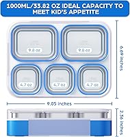 Vista 4 de Lonchera Bento de acero inoxidable con bolsa de almuerzo para niños y adultos, 5 compartimentos, a prueba de fugas, aislados, con utensilios