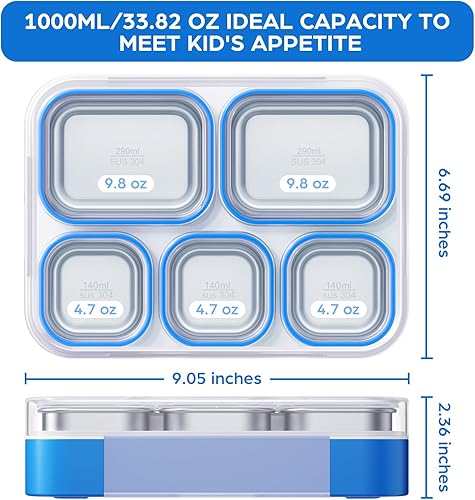 Miniatura 4 de Lonchera Bento de acero inoxidable con bolsa de almuerzo para niños y adultos, 5 compartimentos, a prueba de fugas, aislados, con utensilios
