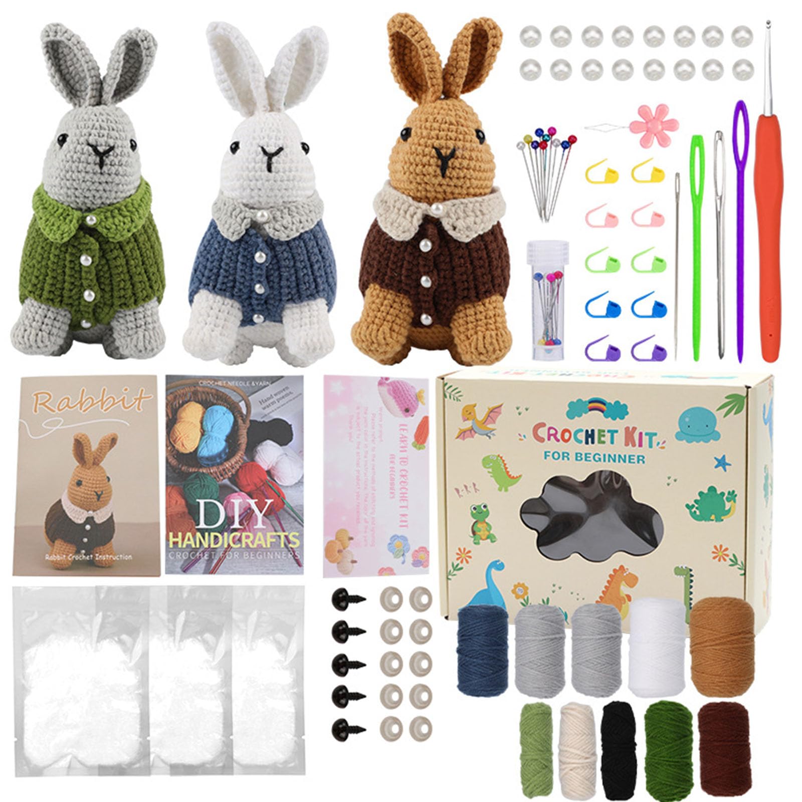 NEWFT Kit per uncinetto a mano per principianti, confezione iniziale di animali carini con gancio per filo, accessorio per uncinetto