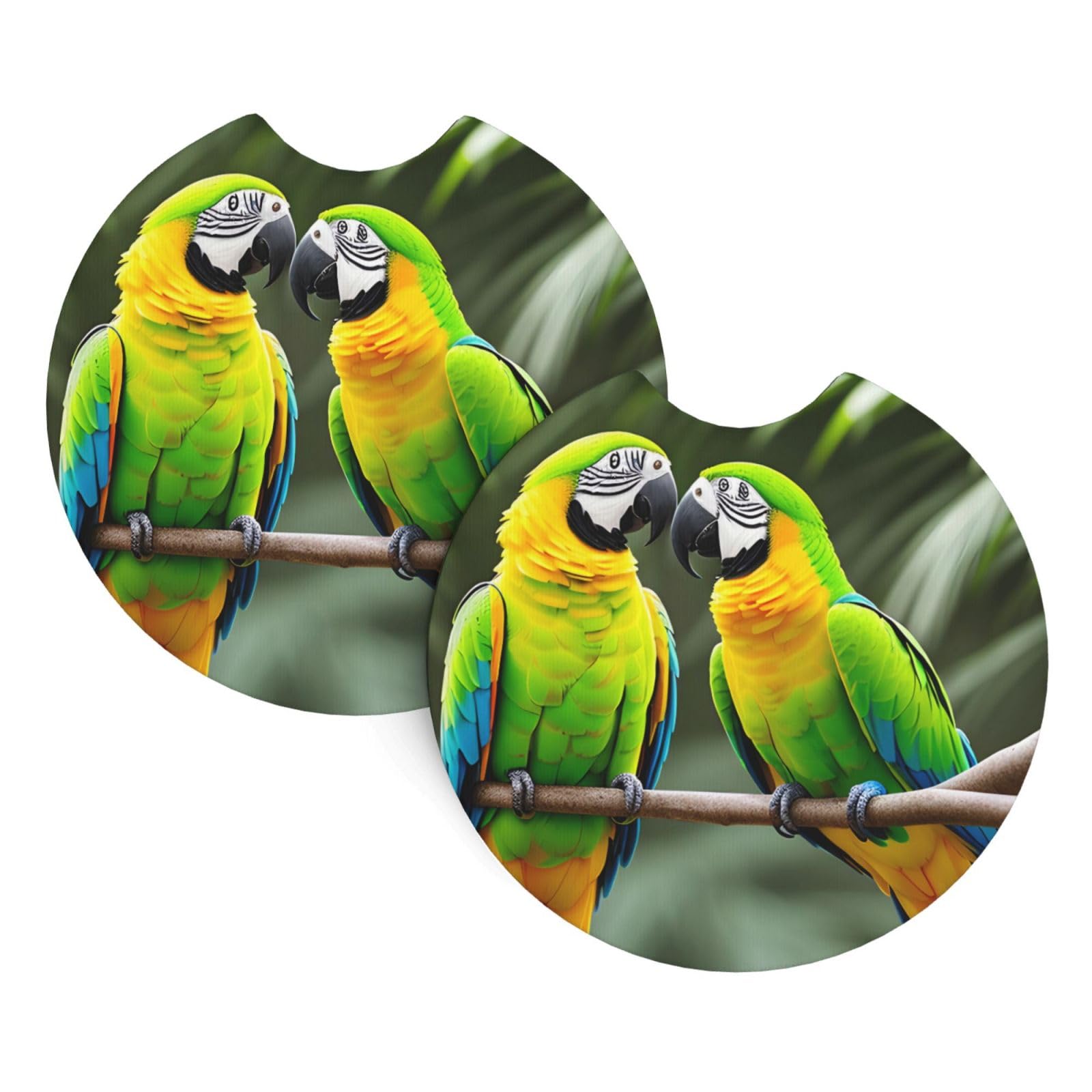 Parrots Printing Car Coasters 2 Pack - Durable Waterproof, Odorless, Easy to- Interior Car Accessories for Women and Menon