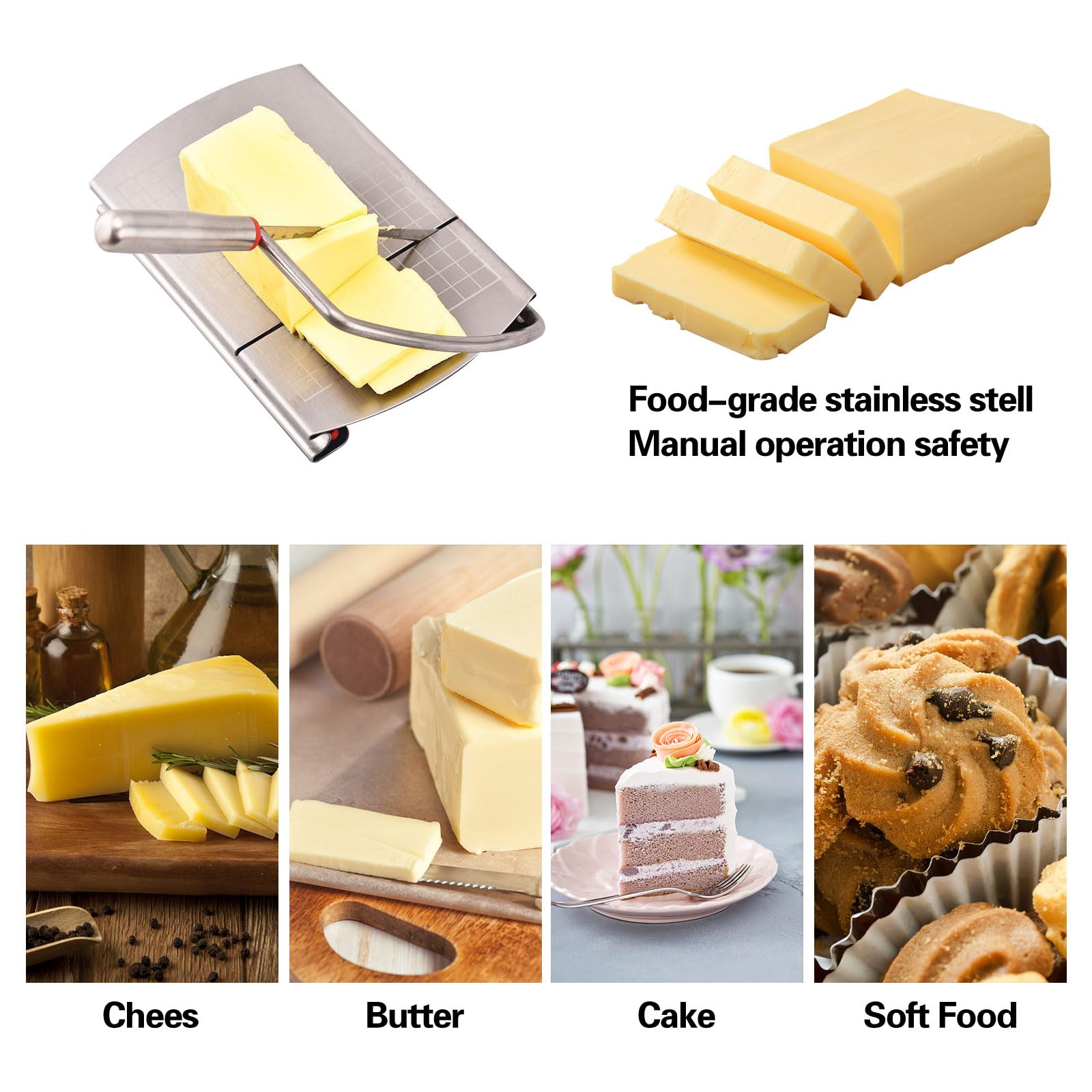 Cheese Slicer Cutter, Multipurpose Cheese Slicer Cutter,Stainless Steel Cheese Cutter Board with Blade for Block Cheese,Cheese Slicers for Butter,Sausages,Fruits Kitchen Cutting Board,8.9×8.9×1.2''