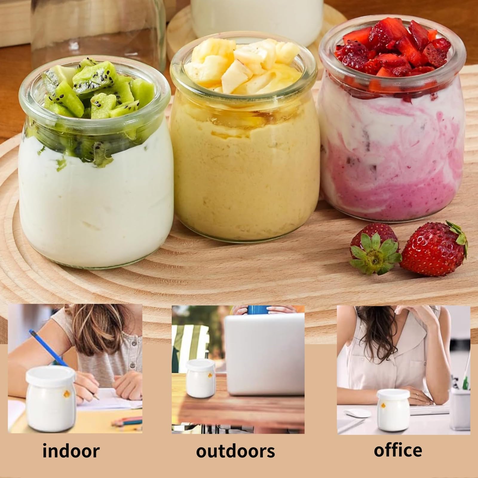 JZK Set 6 STKS 200ml Pudding Yoghurt potten met deksels, Kleine Glazen Potten met deksels, Mini Cup Kleine Glazen Flessen met deksels