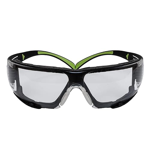 3M - Lentes de seguridad SecureFit, ANSI Z87, antiarañazos, para interior y exterior, lentes tipo espejo, marco verdenegro, varillas flexibles,