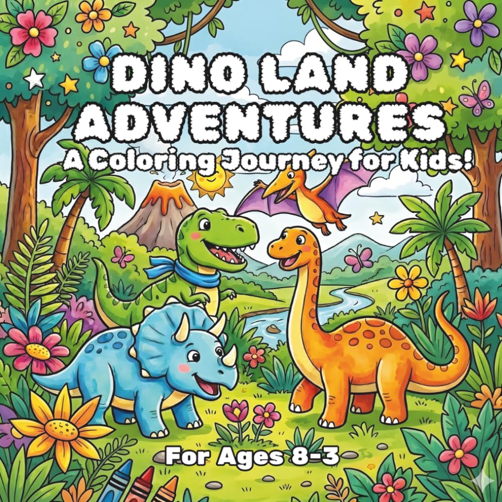 Dino Land Adventures: Cute Dinosaur Coloring Book
