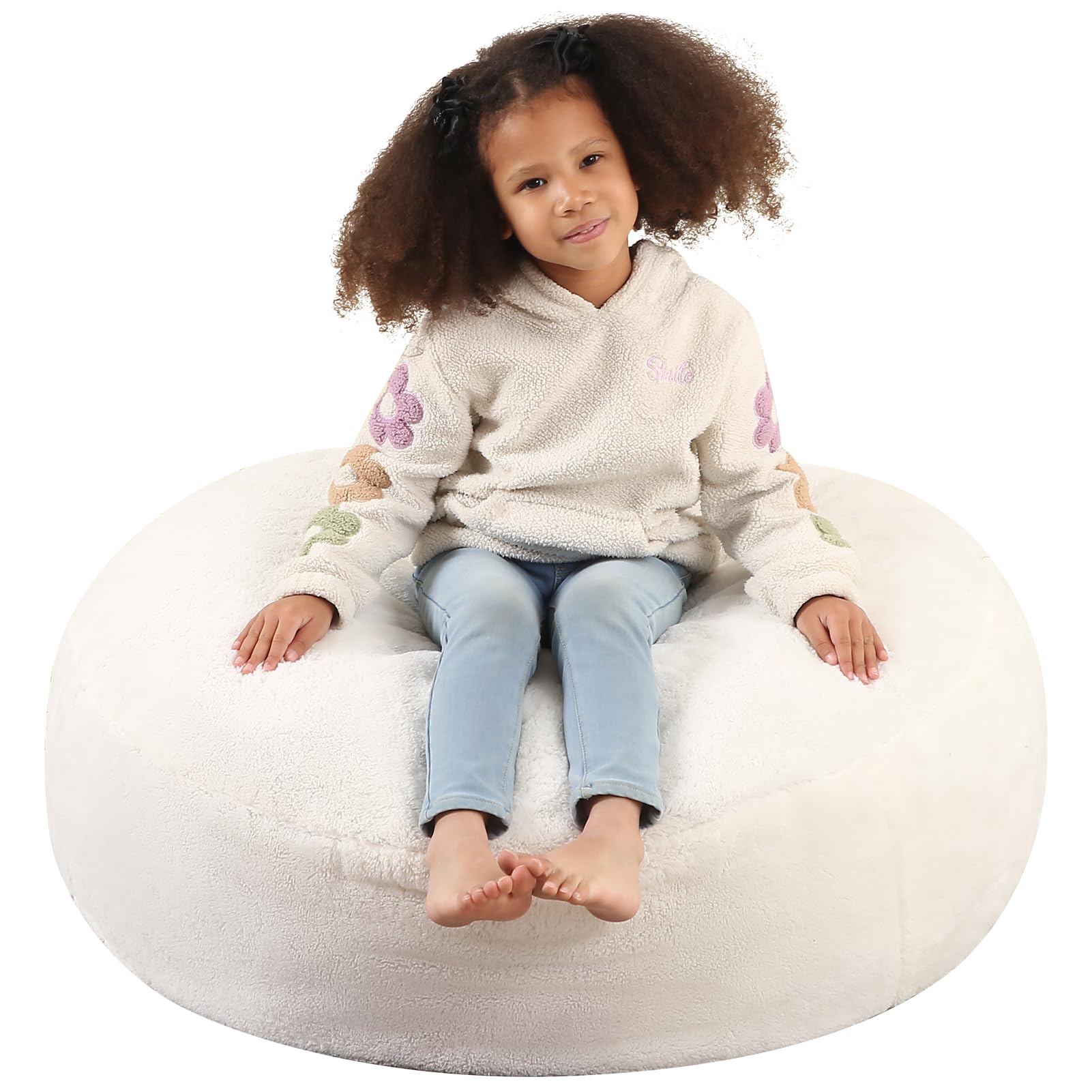 MOMCAYWEX 2-in-1 Kids Round Bean Bag Chair, Fluffy Beanbag with High-Density Foam Fillings for Toddlers, Reading Floor Cushion Chair Corner, 10"x 35",