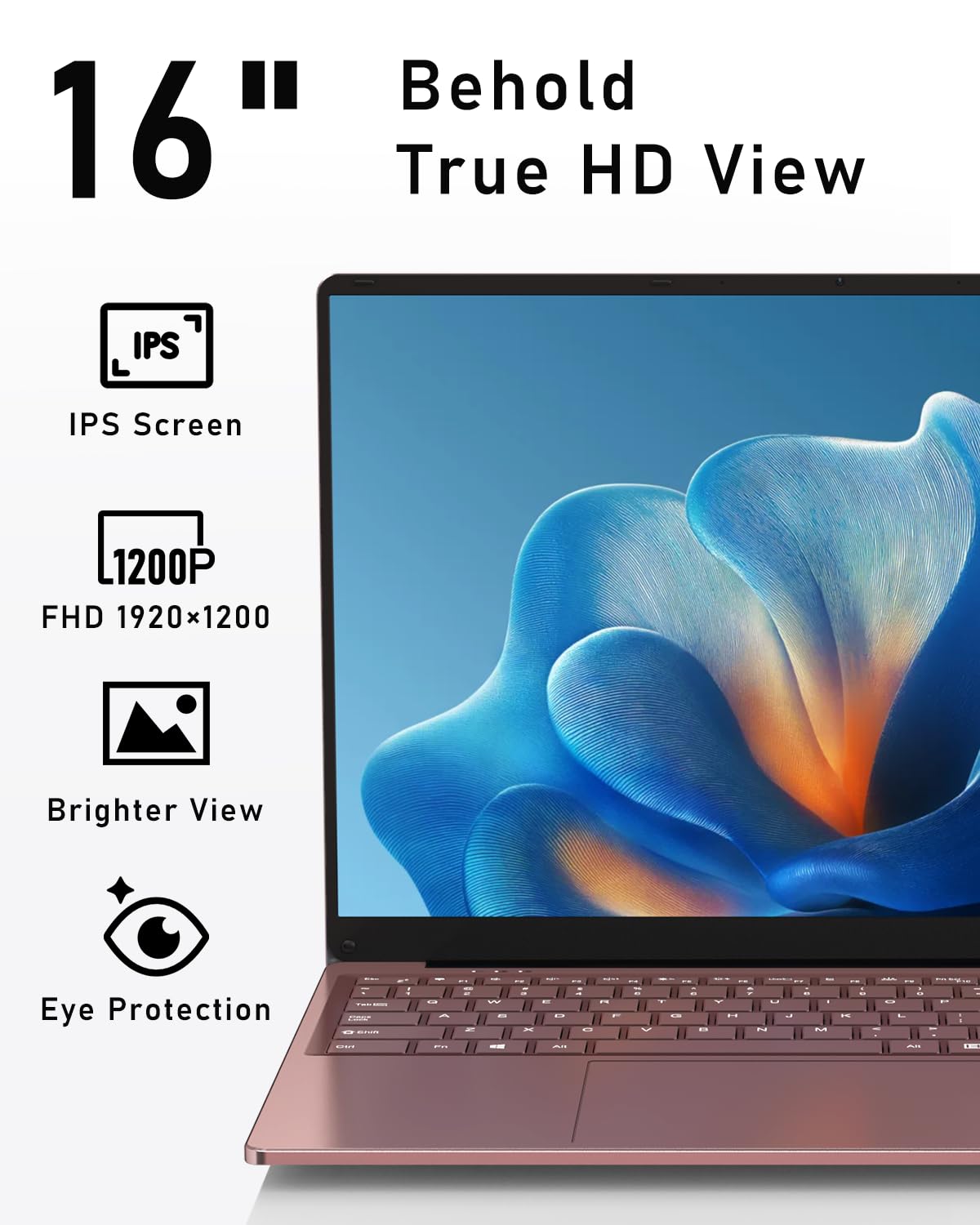 FUNYET 2025 PC Portatile 16'' Celeron N150 Core 3.6GHz Laptop 16 GB RAM 1 TB SSD Win 11 Pro 6000mAh Battery Notebook FHD 1920×1200 USB 3.0 BT 5.0 WIFI 5 Mini-HDMI Tastiera Retroilluminata-Oro Rosa