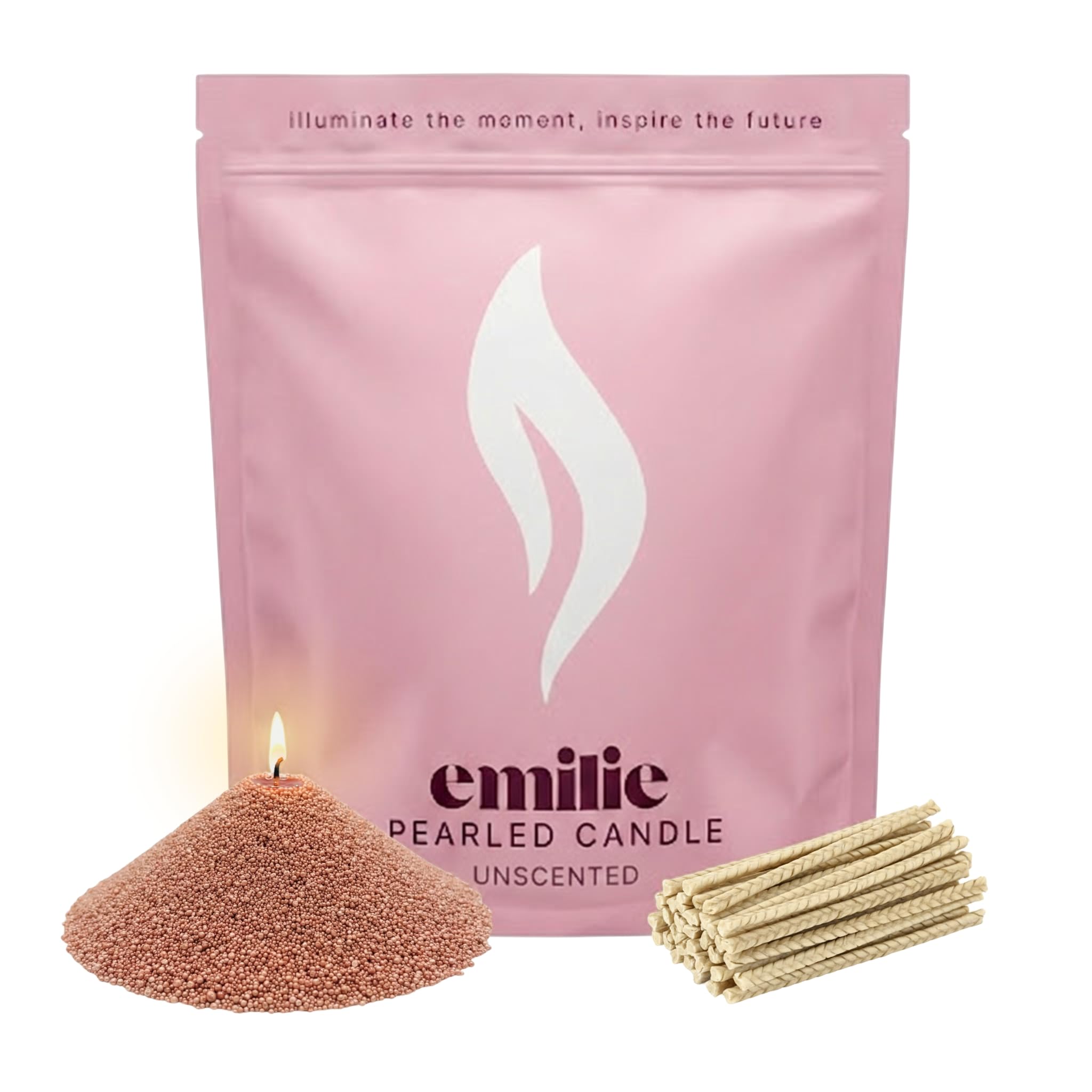 Emilie Pearled Candle 1kg Refillable Wax Pearls – Unscented Candle for Any Container – Pet-Safe, Self-Extinguishing, Plant-Based, Reusable – 50 Cotton Wicks, 200h Burn (Smoky Mocha)