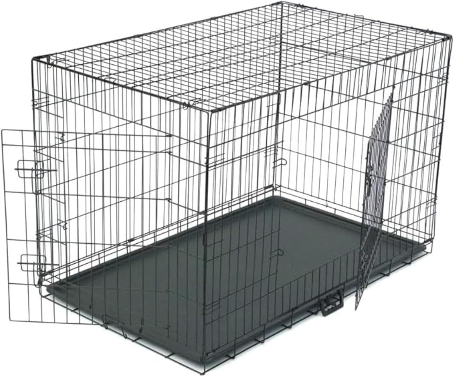 LEADZM Cage Chien Pliable, Chenil pour Chien avec Cloison, bac en Plastique et 2 Portes, XXXL (121 x 74 x 81 cm), Cage de Transport Chien, Lapin, Chiot et Animaux Domestique, en Metal, Noir