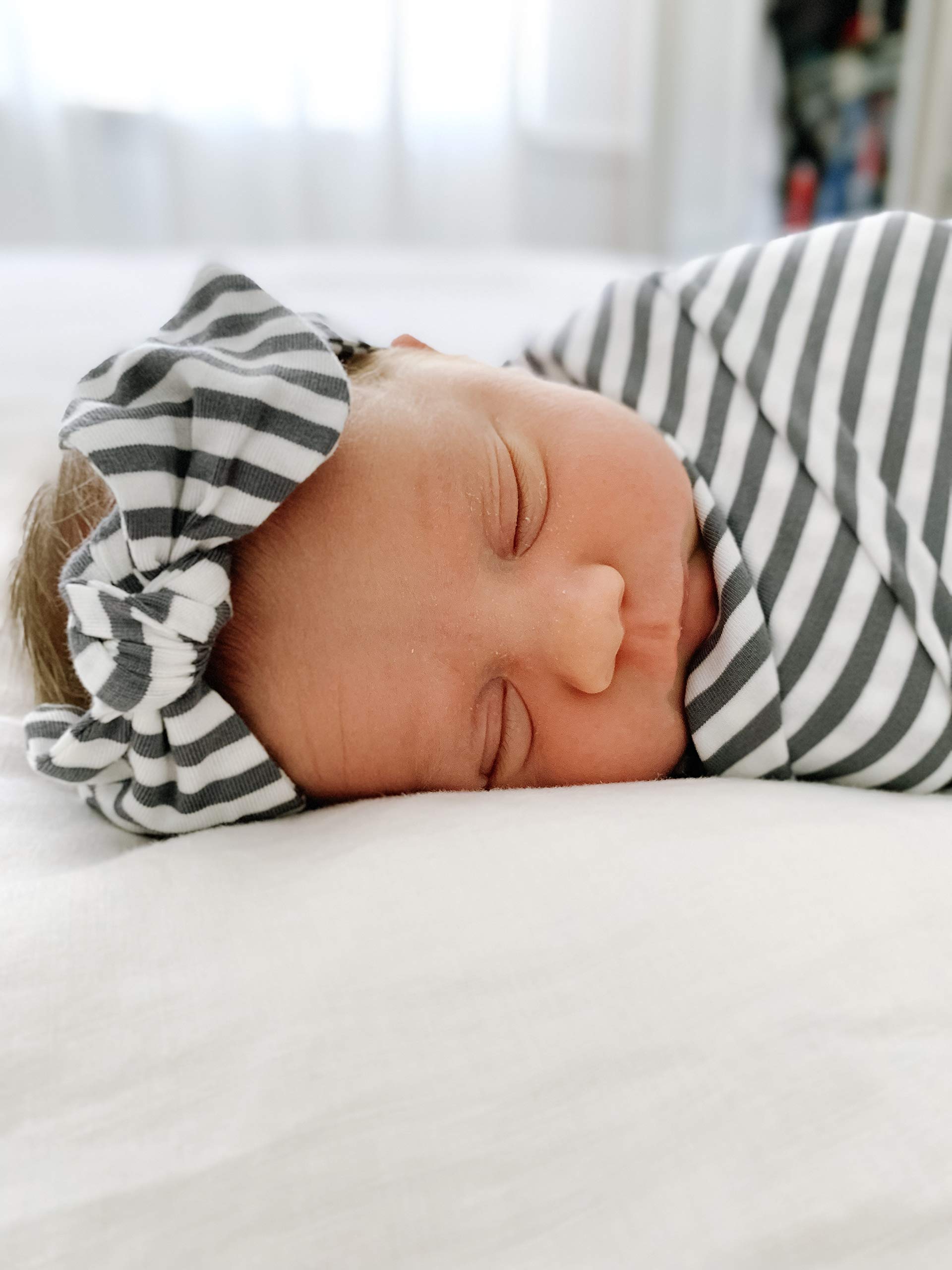 Undercover Mama Newborn Baby Blanket and Headband Bundle (Grey/White Stripe)