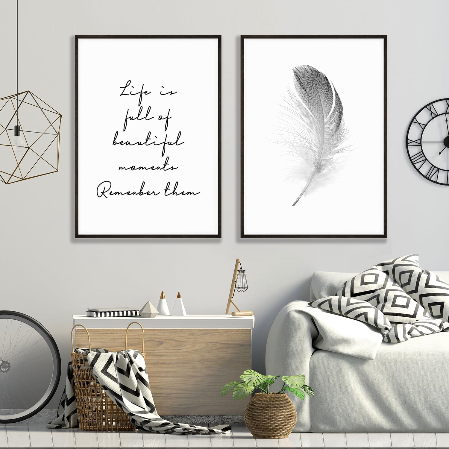 YJYCLD Black and White Feather Posters Canvas Wall Art Prints Minimalist Poster Pictures Life Quote Paintings for Living Room Bedroom Office Wall Decor Art 12x16 inch Unframed Set of 3