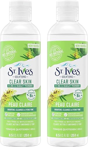 St.Ives Solutions - Tónico facial 3 en 1 para combinación con piel grasa y propensa al acné, piel clara, hecho con extracto de árbol de té natural,