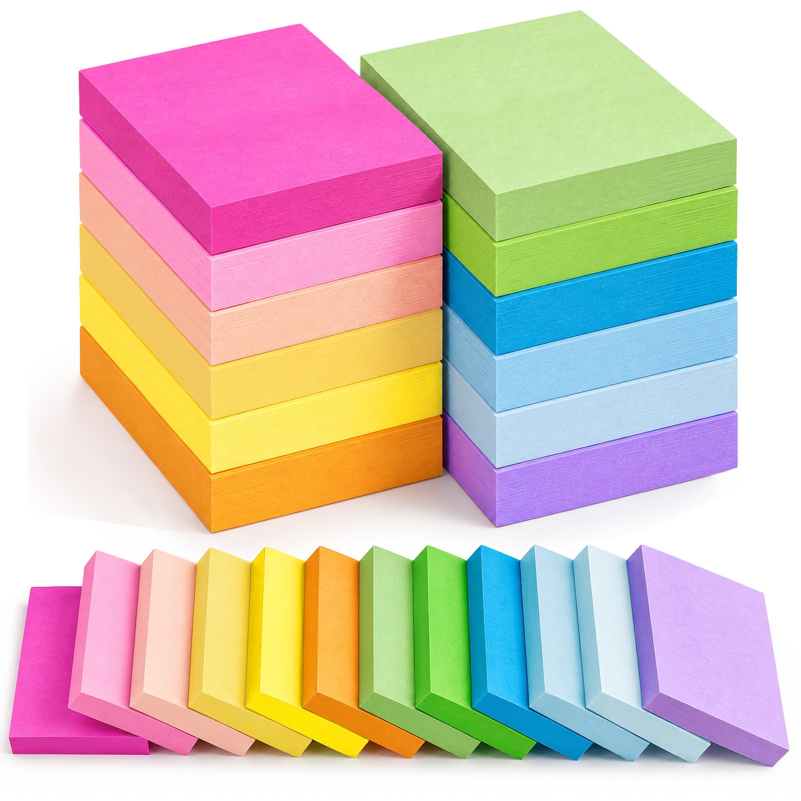 24 Pack Mini Sticky Notes, 1.5 x 2 in, 12 Colors, 1800 Sheets, 75/Pad