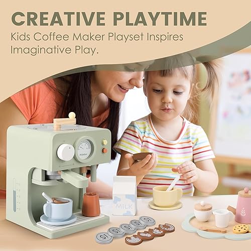 Miniatura 6 de Juguete Cafetera de Madera para Niños con Molinillo, Juego de Simulación Electrodomésticos de Cocina y Accesorios Juguete Regalo para Niños Pequeños