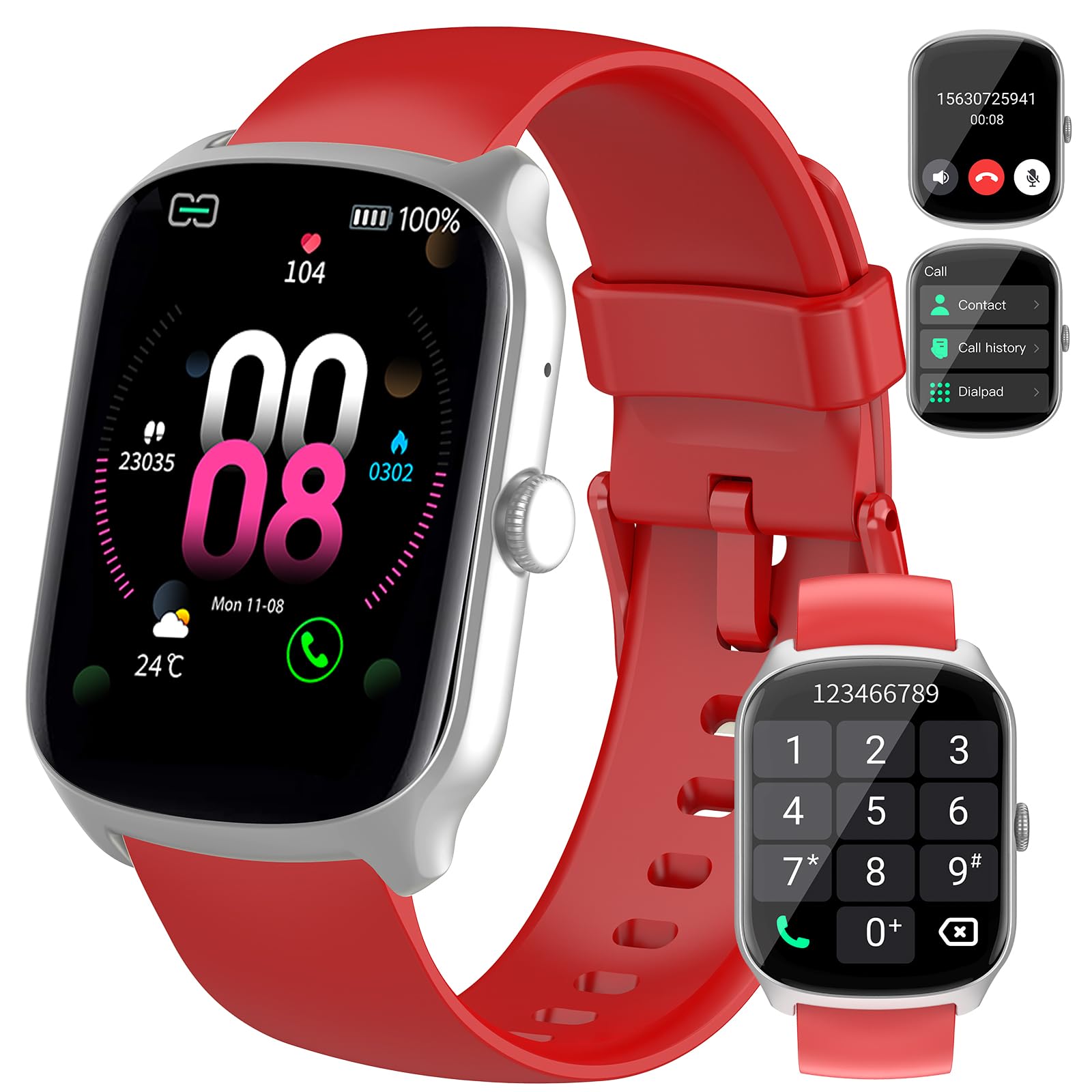 Smart Watch for Men/Women, Smartwatch with 1.95" Touch Screen, 110+ Sport Modes Fitness Tracker, Activity Tracker with Heart Rate Monitor/Pedometer, IP68 Waterproof Watch Red