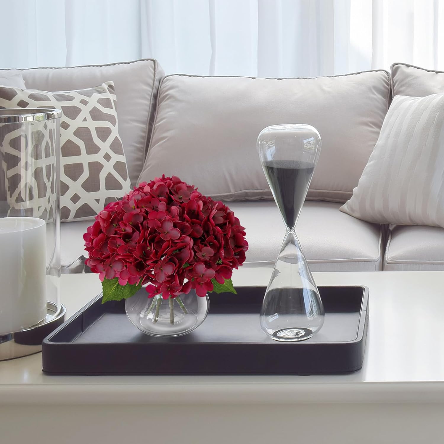 Leftover Red Hydrangea Artificial Flowers with Vase and Butterfly,Real Touch Fake Flowers,Red Rrtificial Flowers for Valentine's Day Decoration,Home Decor,Wedding Decor,Coffee Table Decor