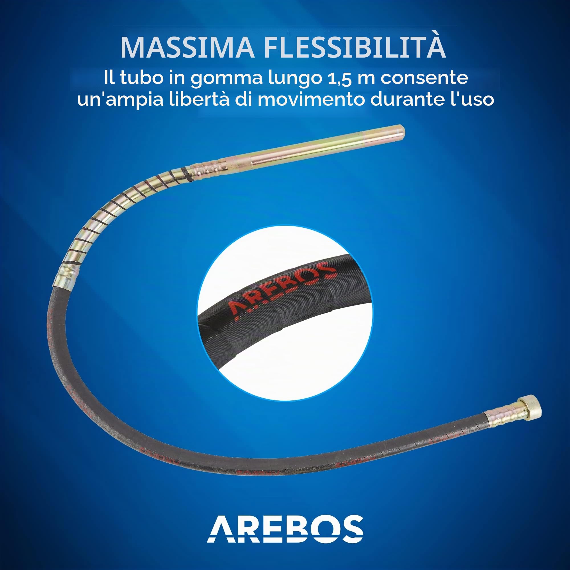 Arebos - Bruciatore per cemento Vibratore elettrico per calcestruzzo | 580 W | 4000 giri-min | 1,5 m | elettrico | flessibile
