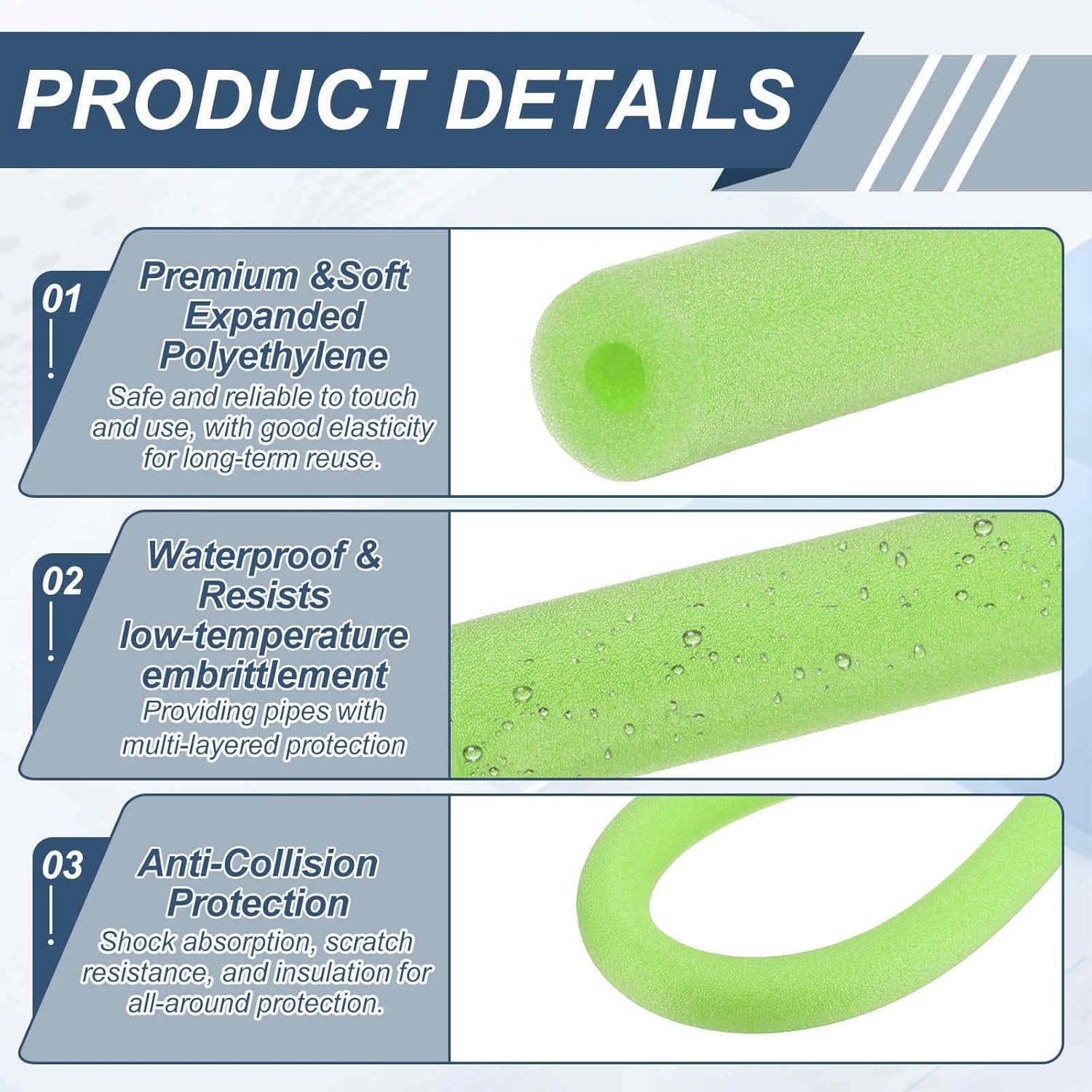 4pcs 1/2" ID Pipe Insulation Foam Tube, Foam Pipe Tubing Covers 1.38" OD Wrap Roll Bar Tubing 3.3FT Long - Heat Preservation for Handle Heat Water/Pipe Freeze Protection, Green