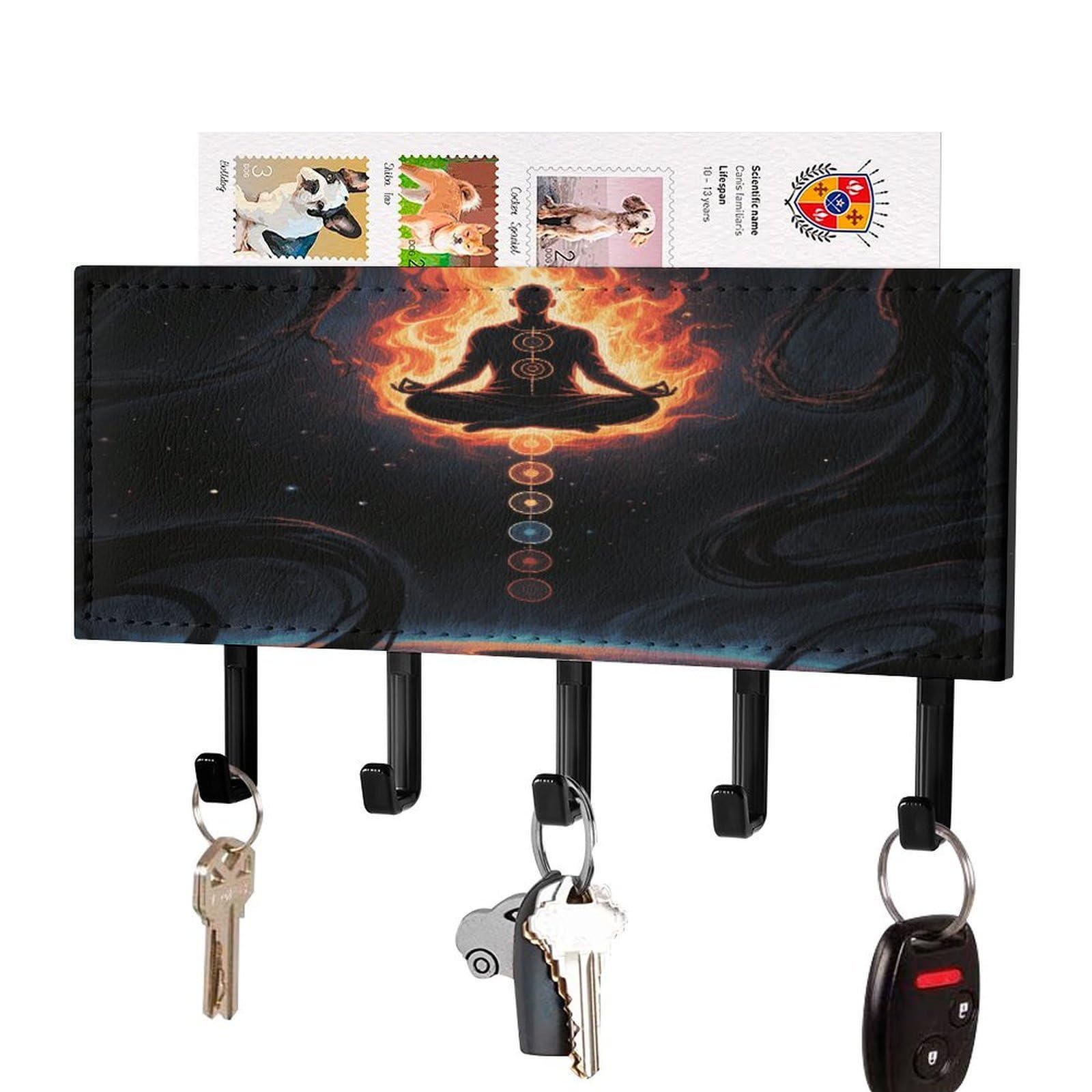 Cuelgallaves de siete chakras para yoga y meditación organizador de pared con 5 ganchos