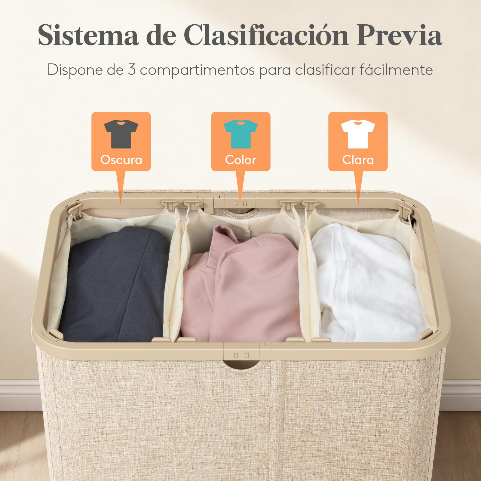 Lifewit Cesto para Ropa Sucia 150 L Plegable con Tapa, 3 Compartimentos y Bolsas Extraíbles