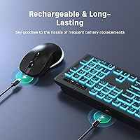 Vista 5 de Teclado y mouse inalámbricos de gran impresión - Teclado retroiluminado de 7 colores, teclas de letras extra grandes fáciles de ver y escribir