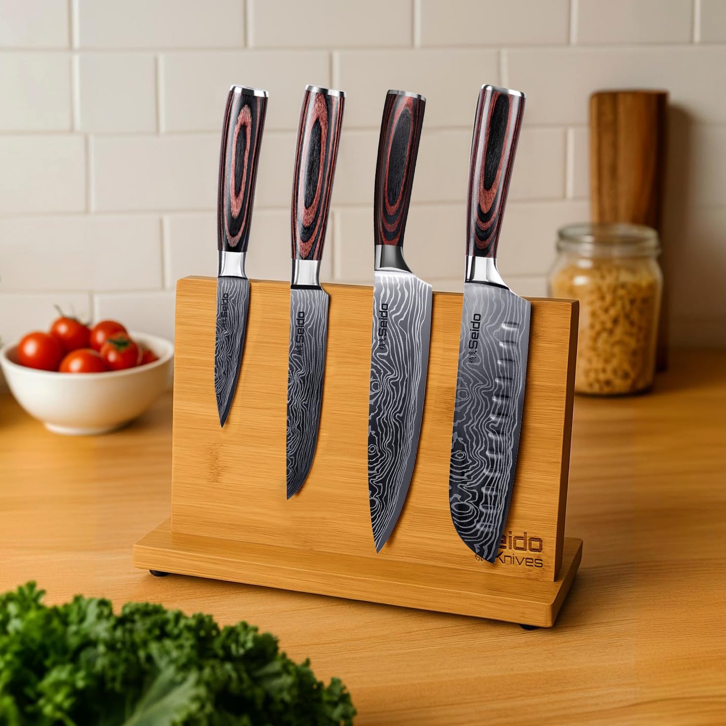 Seido Knives Magnetic Bamboo Multi-Function Knife Holder - Space-Saving, Stylish, and Secure Knife Storage Solution for Your Kitchen