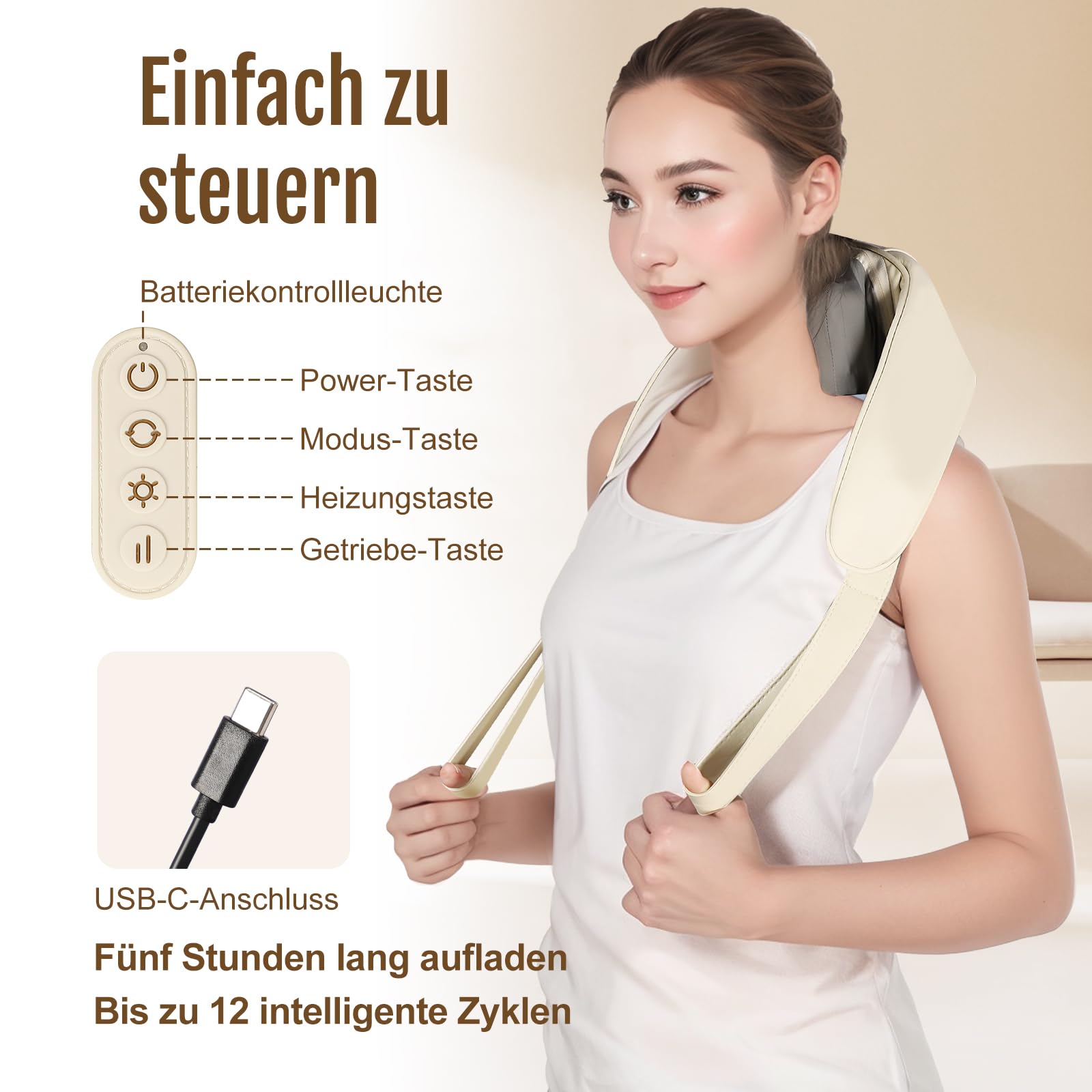 Elektrisches Nackenmassagegerät mit Wärme - Shiatsu Massagegerät für Nacken, Schulter und Rücken - Kabellos, 2 Modi, Deep Tissue 4D für Nackenschmerzen