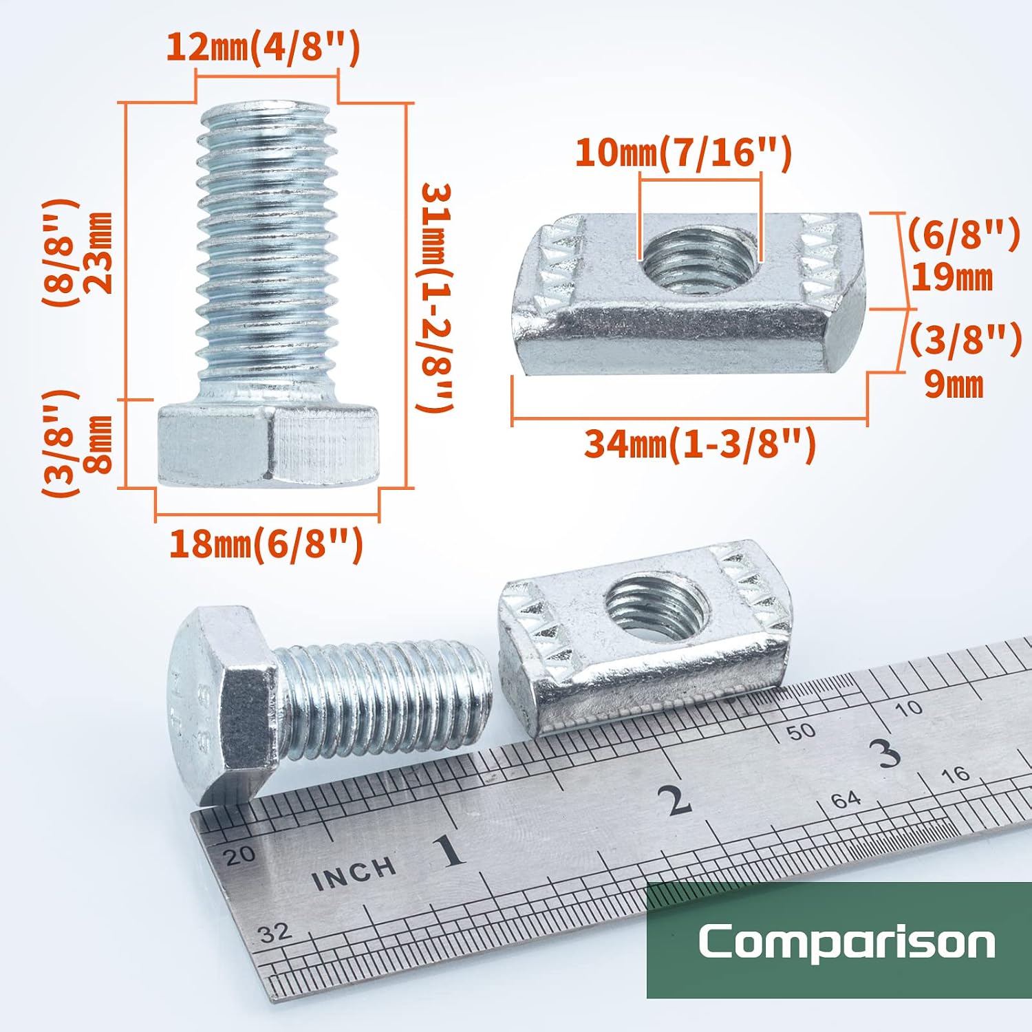20 Pack Channel Nut and 1/2" x 15/16" Bolt for All 1-5/8" Strut Channel. Channel Steel Screws