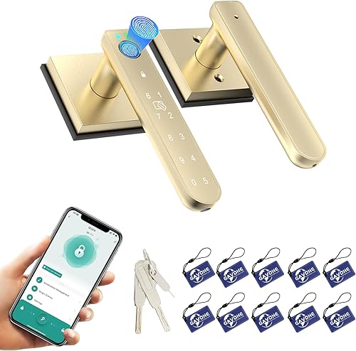 Miniatura 11 de Gold Fingerprint Door Lock Smart Finger Print Door Knob Keyless Bedroom Door Lock with Keypad App Control Easy Installation for Home Bedroom