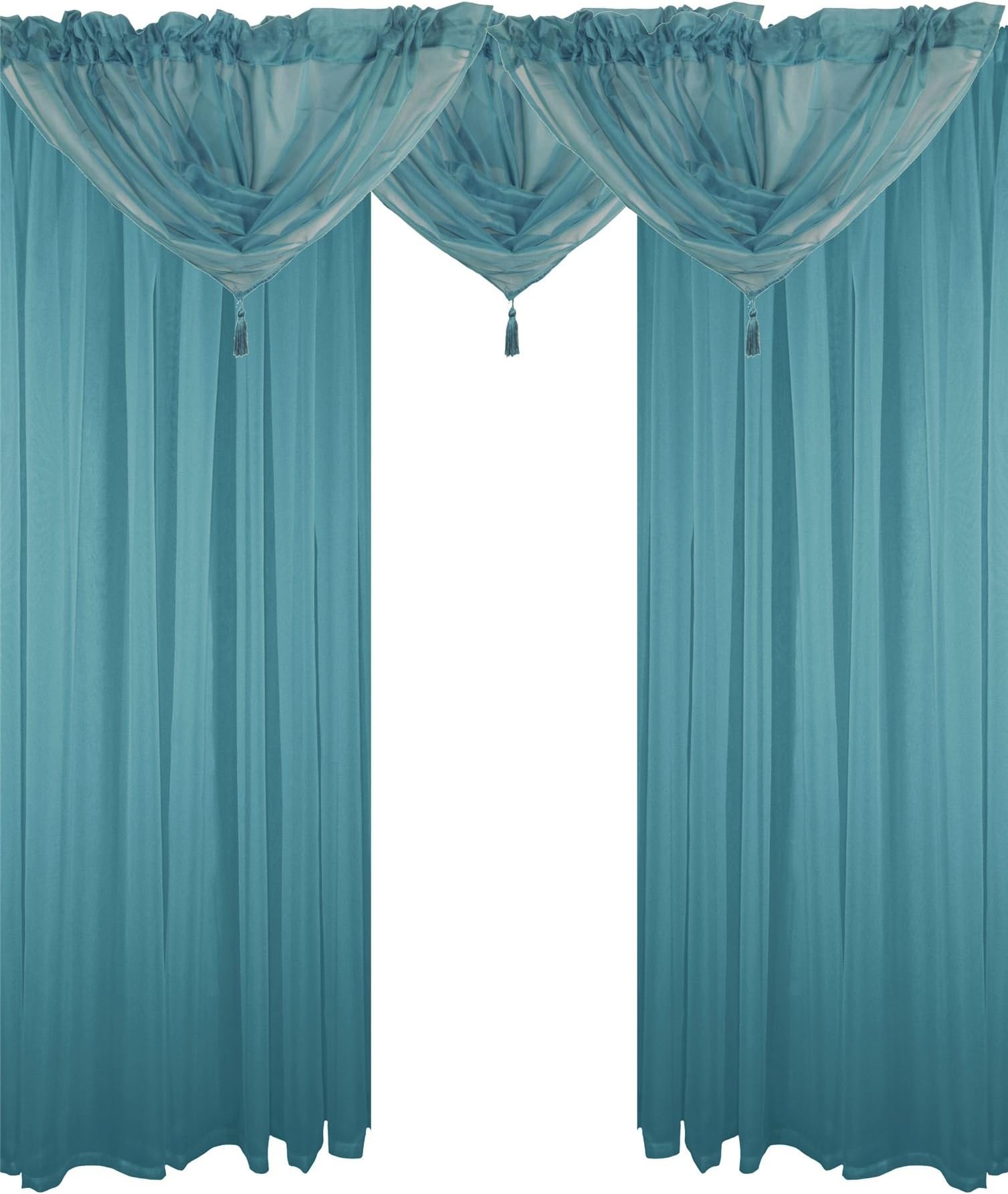 TEAL 5 PIECE VOILE SET 48” 122CM ROD POCKET CURTAINS DRAPES & SWAGS