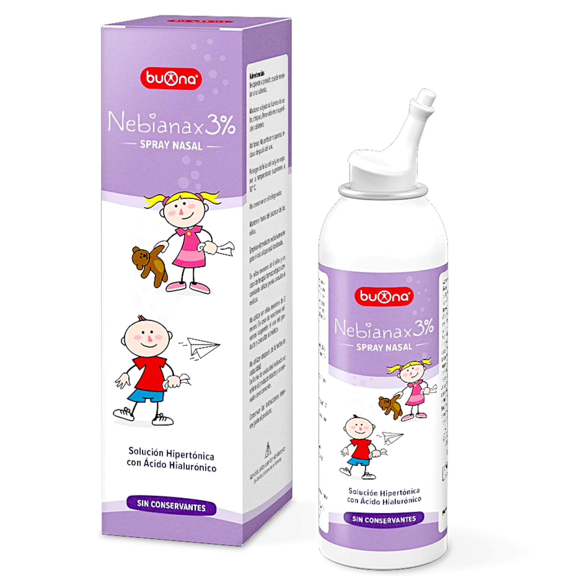 Buona Nebianax 3% Hypertonic Nasal Spray 100ml - Decongestant with Hyaluronic Acid - 360Āŗ Continuous Nasal Cleansing for Babies, Children and Adults - Relief of Colds, Rhinitis and Sinusitis