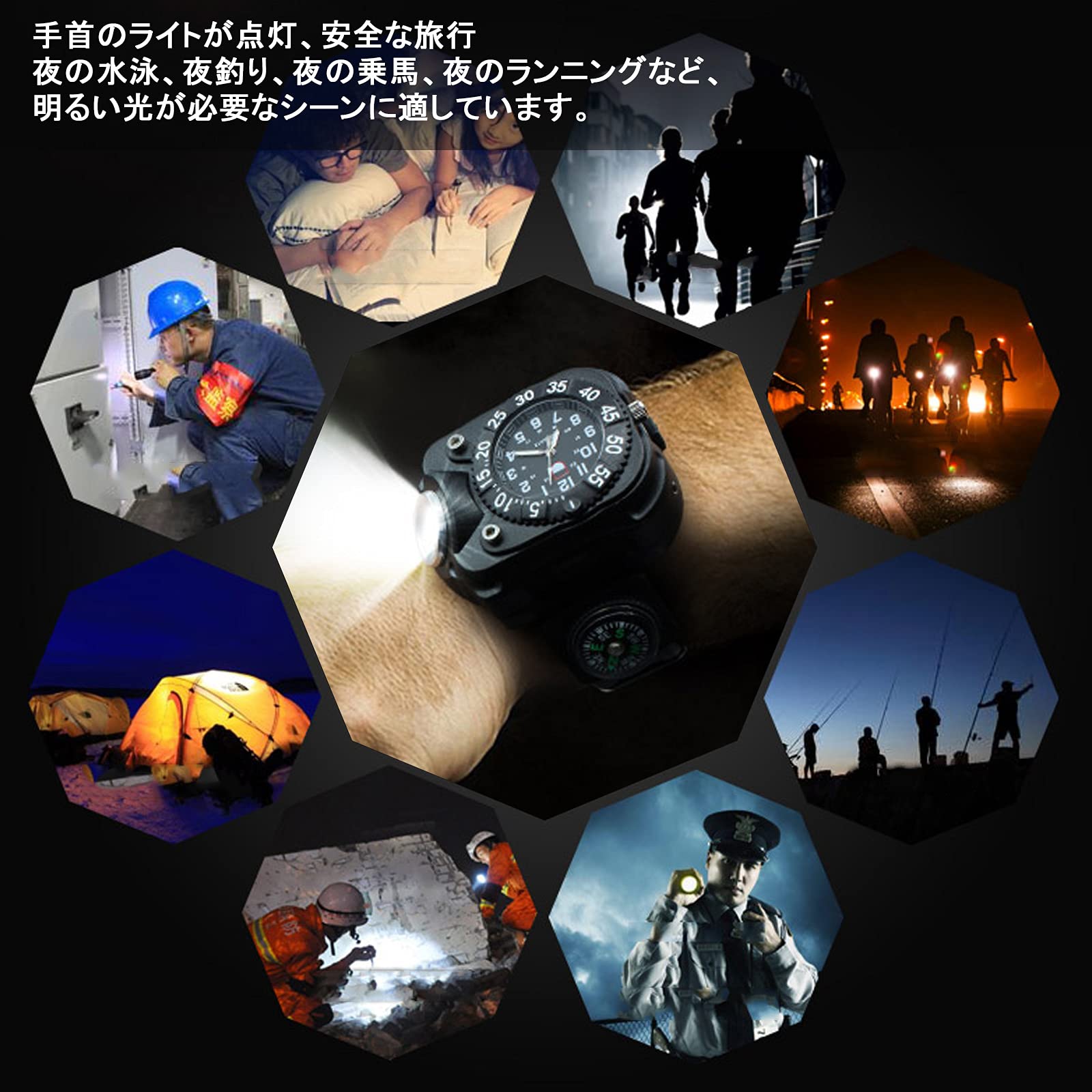 Amazon.co.jp: 手首懐中電灯 アナログ腕時計 安い 軽量 防水 メンズ