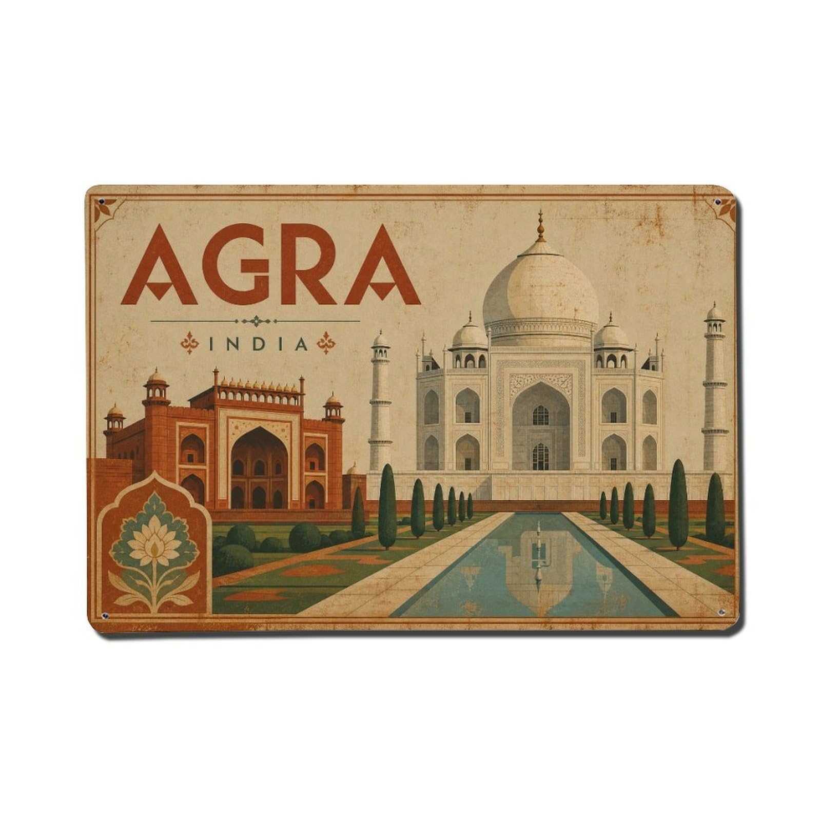 Huiyhb 8X12inch(20X30cm) Vintage Travel India Agra Metal Tin Sign