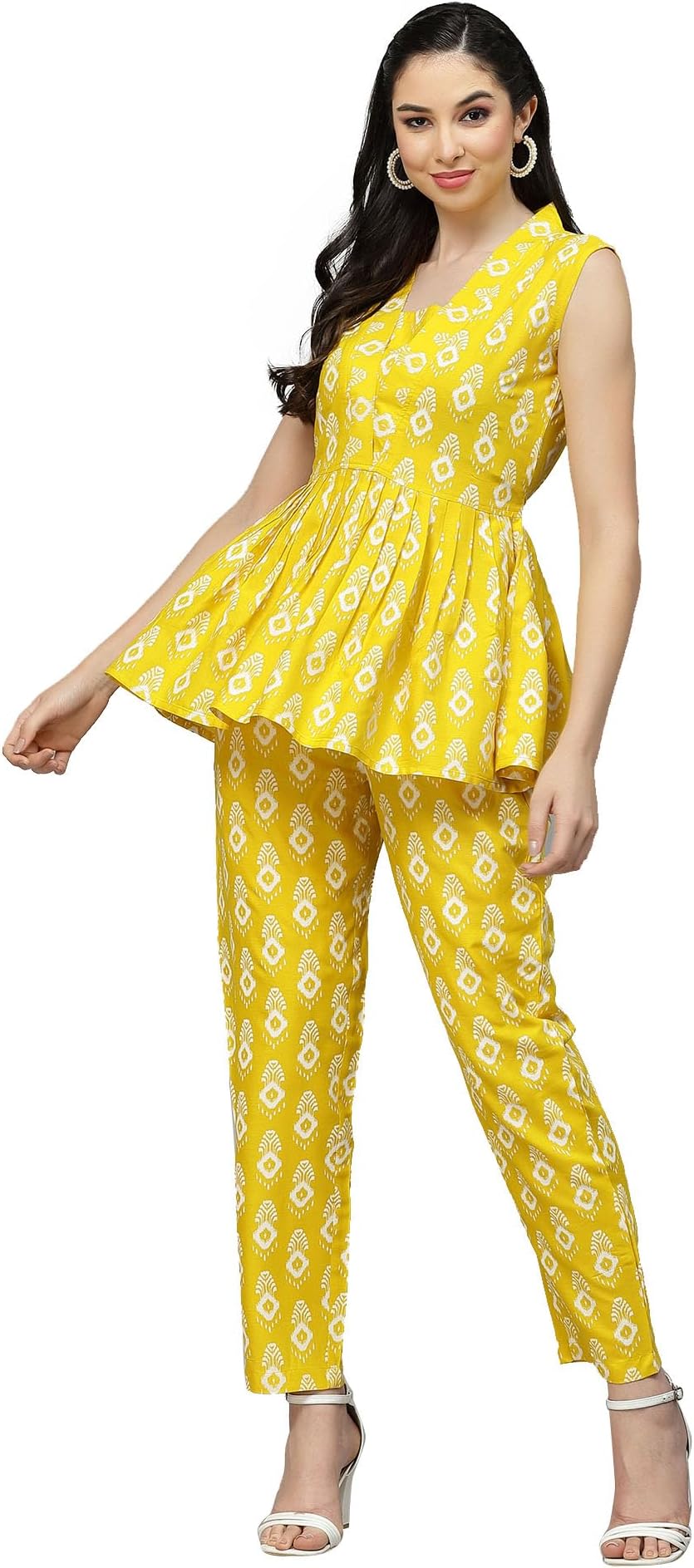 StylumWomen's Printed Rayon Co-Ord set (Yellow)