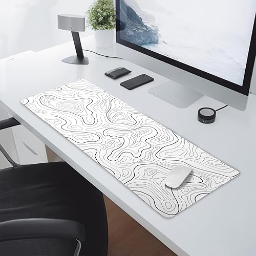 Miniatura 7 de Alfombrilla de mouse para juegos de contorno topográfico blanco, XL, líneas de mapa geográfico, minimalista, extendida, alfombrilla de mouse grande,