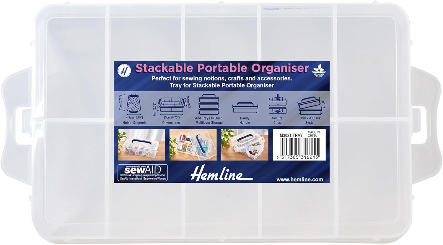 Portable Stackable Tray Storage Box Organiser, Size 16 x 25 x 7cm, Perfect for Sewing Notions, Crafts, Accessories