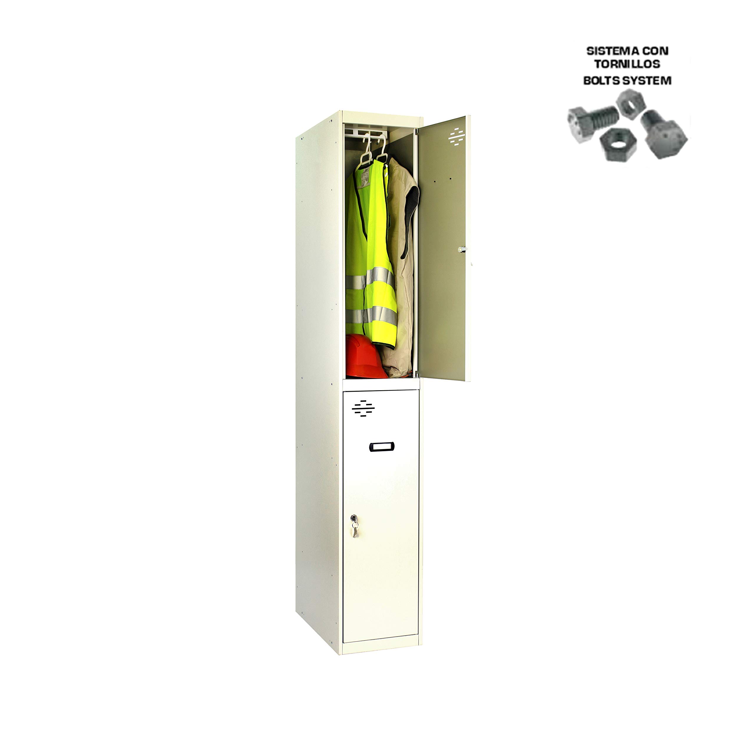 Simon Rack Taquilla Vestuario Metálica, 2 Puerta, Incluye Llave, 1800x300x500 mm, Gris - Simonlocker | Incluye 2 Llaves, Pintura anticorrosión, Gris