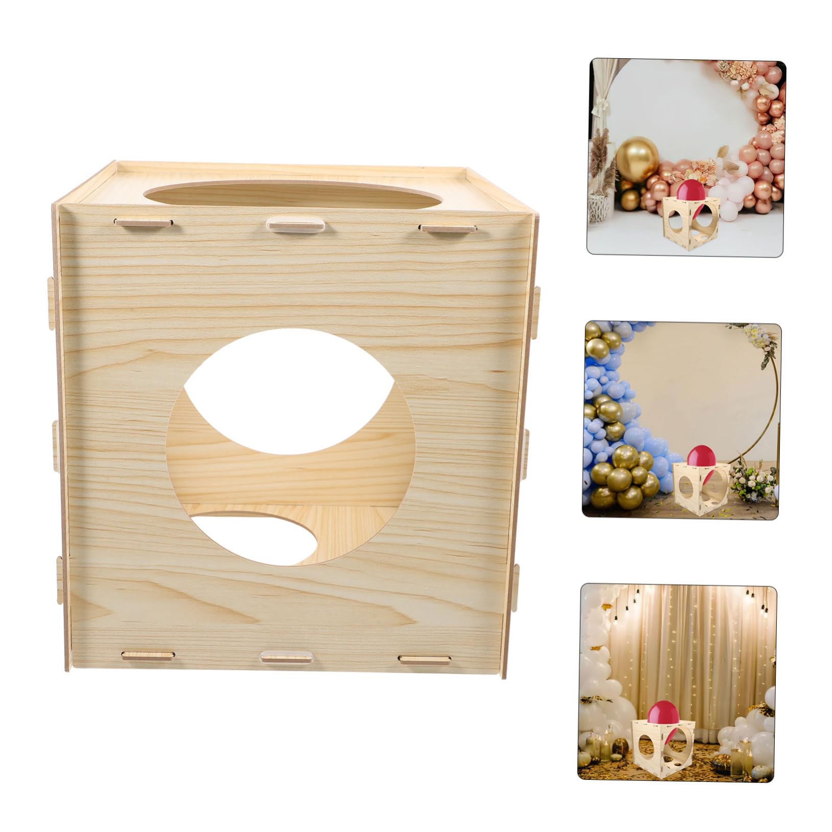 BESTonZON Holz Ballongrößen Messwürfel mit 9 Löchern Einfach Zusammenbaubar Messwerkzeug für Luftballons bei Geburtstagsfeiern und Hochzeiten Beige