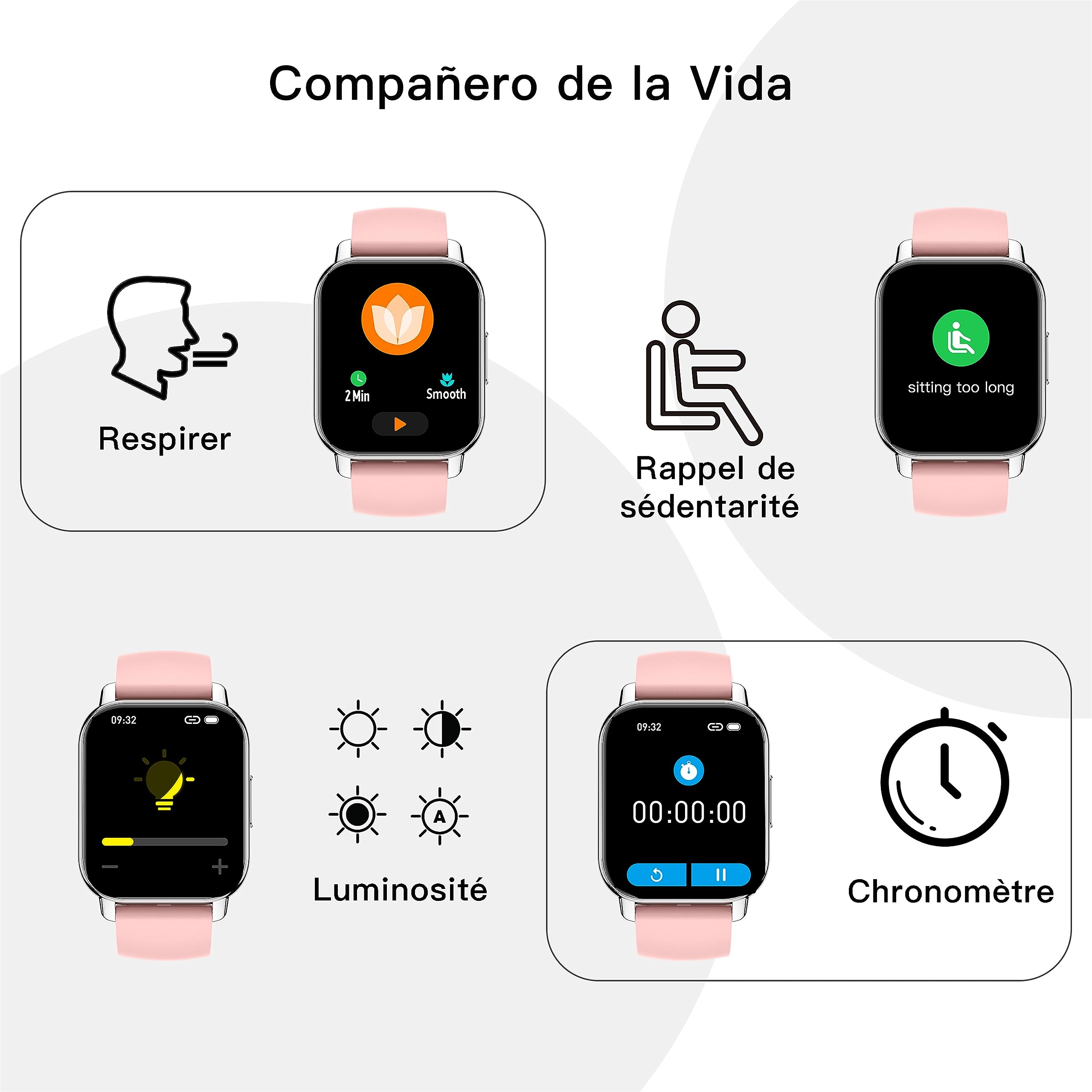 Popglory 1,85''/ 2 Correas Reloj con Llamadas, Reloj Inteligente 23 Deportes Smartwatch Pulsera Actividad Presión Arterial Ritmo Cardíaco Oxígeno Sanguíneo, Regalo Mujer Hombre Android iOS
